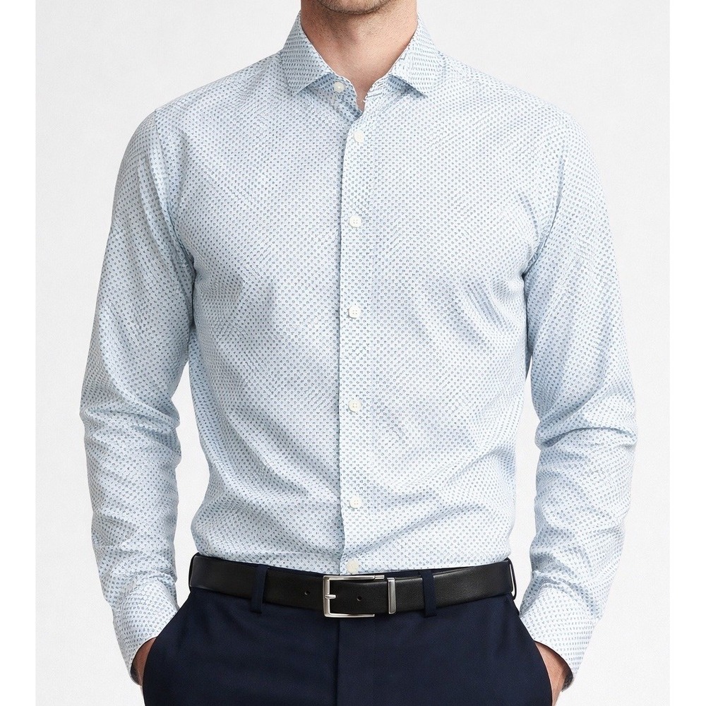 Express NWT Extra Slim Button Down Shirt L 16-16.5 Blue Print Career Fun Preppy